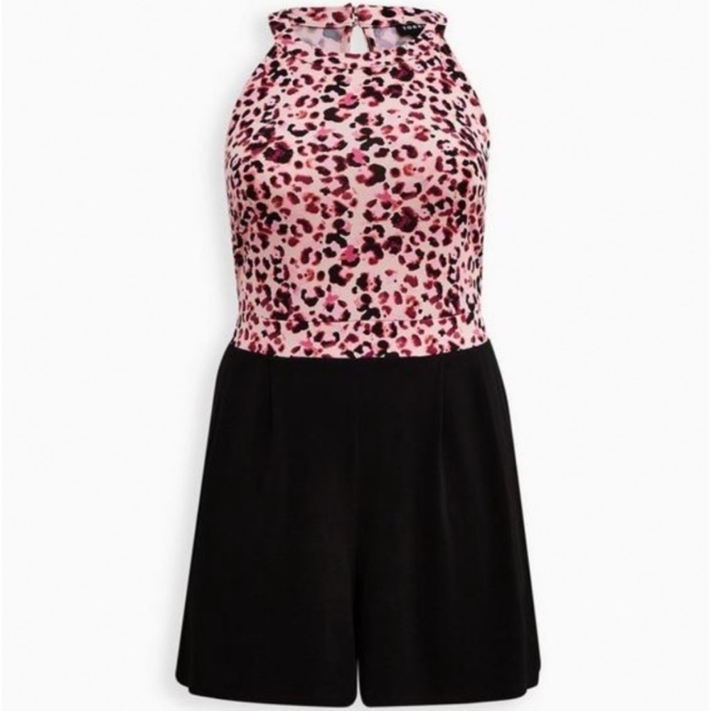 Torrid pink black leopard halter pocketed romper 1X 14 16 - Picture 2 of 13